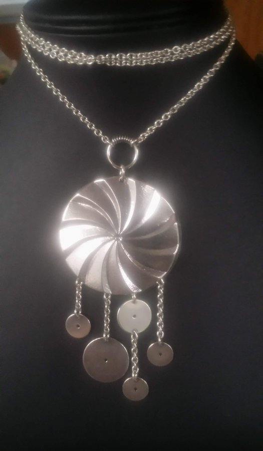 Kalevala Koru : vintage modernist silver " MILLSTONES " necklace Finland