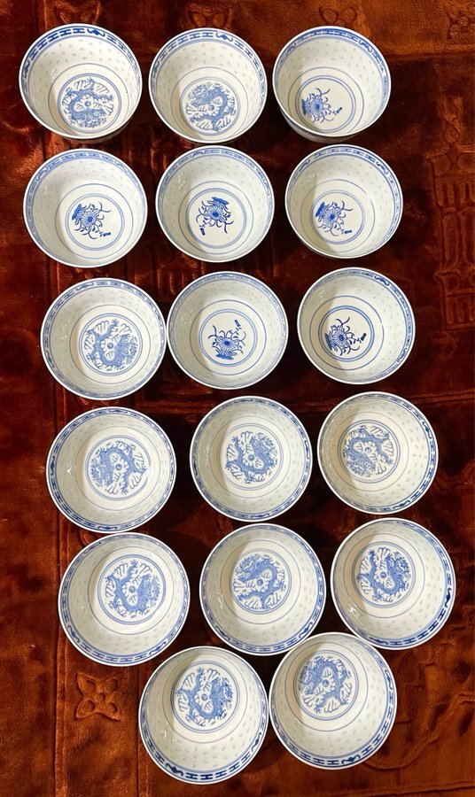 Vintage~ Jingdezhen kinesiskt porslin Skålar 17 st