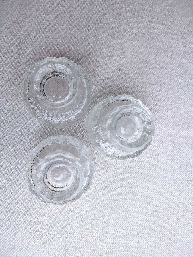 3 stycken äldre ljuslyktor i glas ljushållare Finsk?