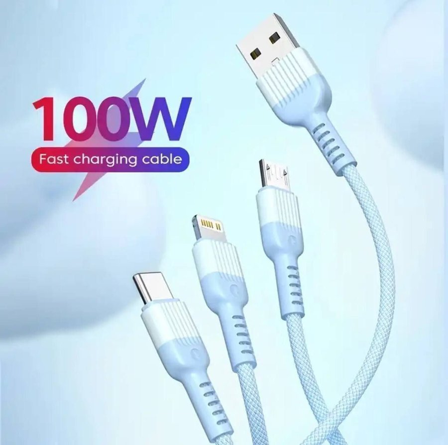 6A USB Cable 3 in 1 Fast Charging USB C Cable 100W Fast Charger Micro USB
