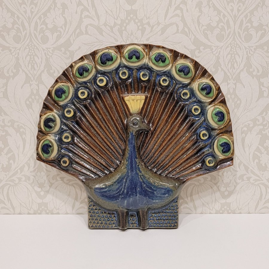EGO Stengods Påfågel Heinz Schlichting (1937-) Väggrelief Peacock Art Deco