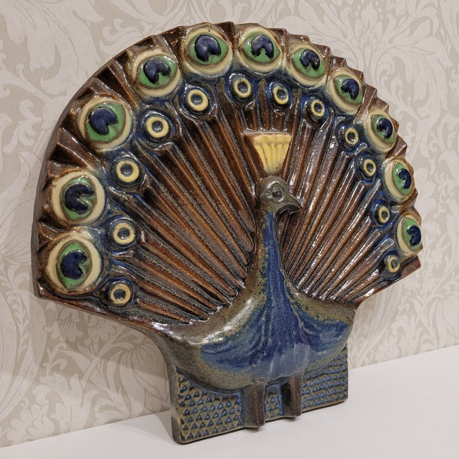 EGO Stengods Påfågel Heinz Schlichting (1937-) Väggrelief Peacock Art Deco