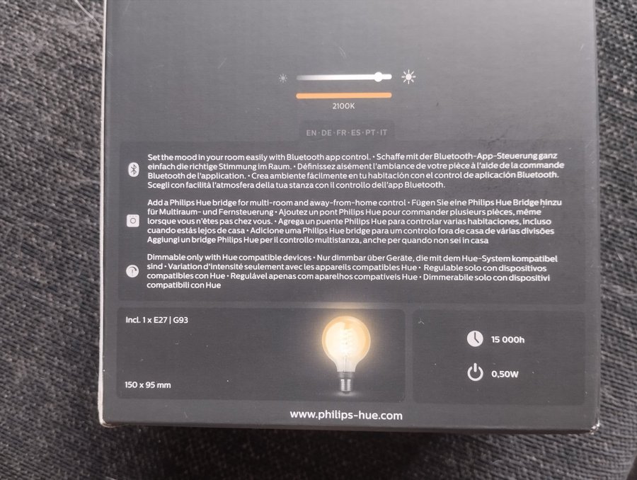 NY! Philips Hue Filament G93 Smart LED-lampa E27 550 lumen