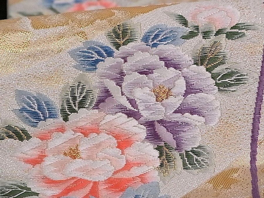 Äkta japansk vintage kimono Fukuro Obi-bältesidenpåfågelvävbroderiehållbar
