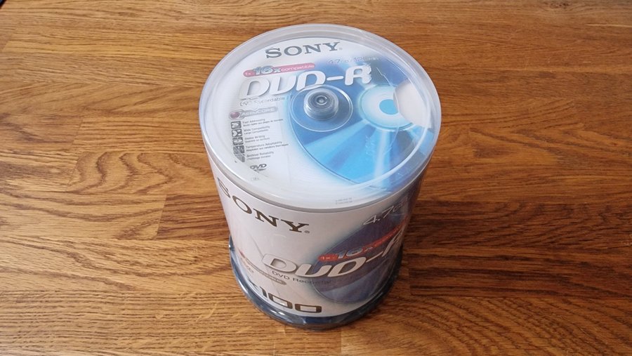 Nya Oanvända Och Inplastade SONY DVD-R Tomma Skivor För DVD-bränning 100-Pack