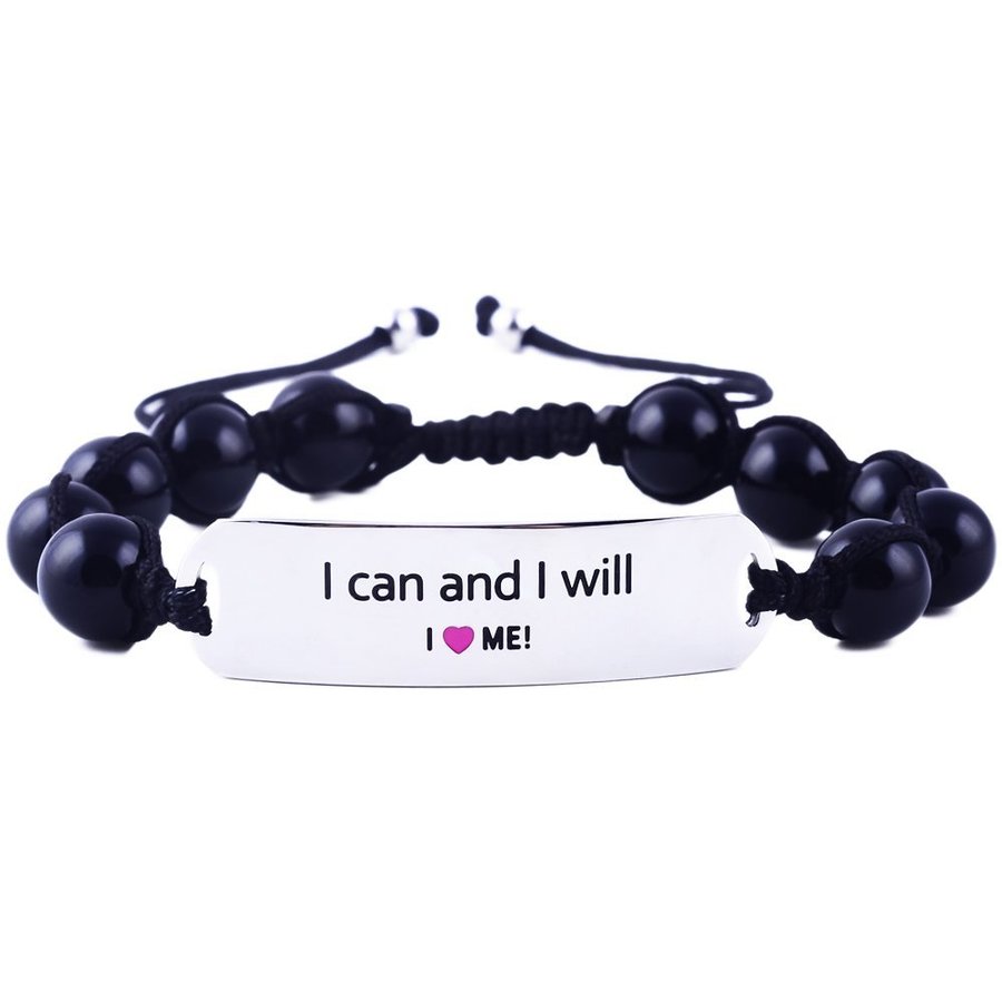 "I can and I will" motivationsarmband i rostfritt stål och naturliga ädelstenar