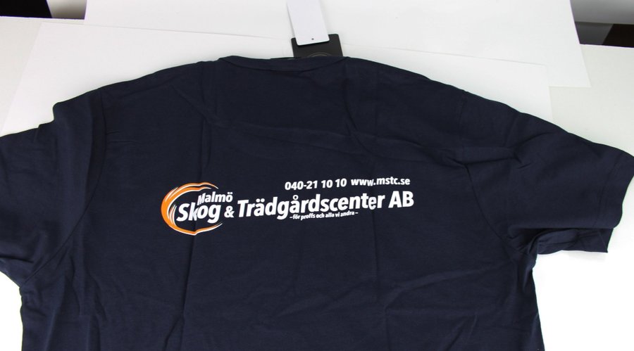 NYA! 4st Swedol T-shirt LARGE / MARINBLÅ m Tryck Malmö Skog  Trädgård