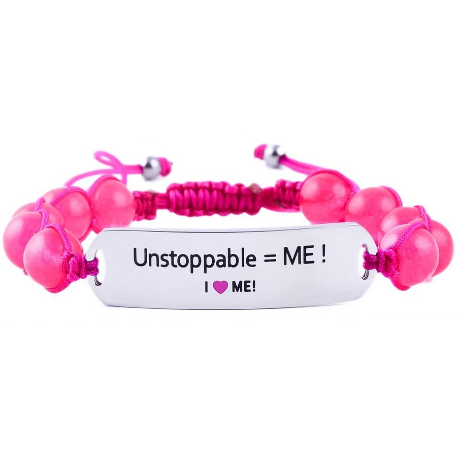 "Unstoppable = ME!" motivationsarmband i rostfritt stål och naturliga ädelstenar