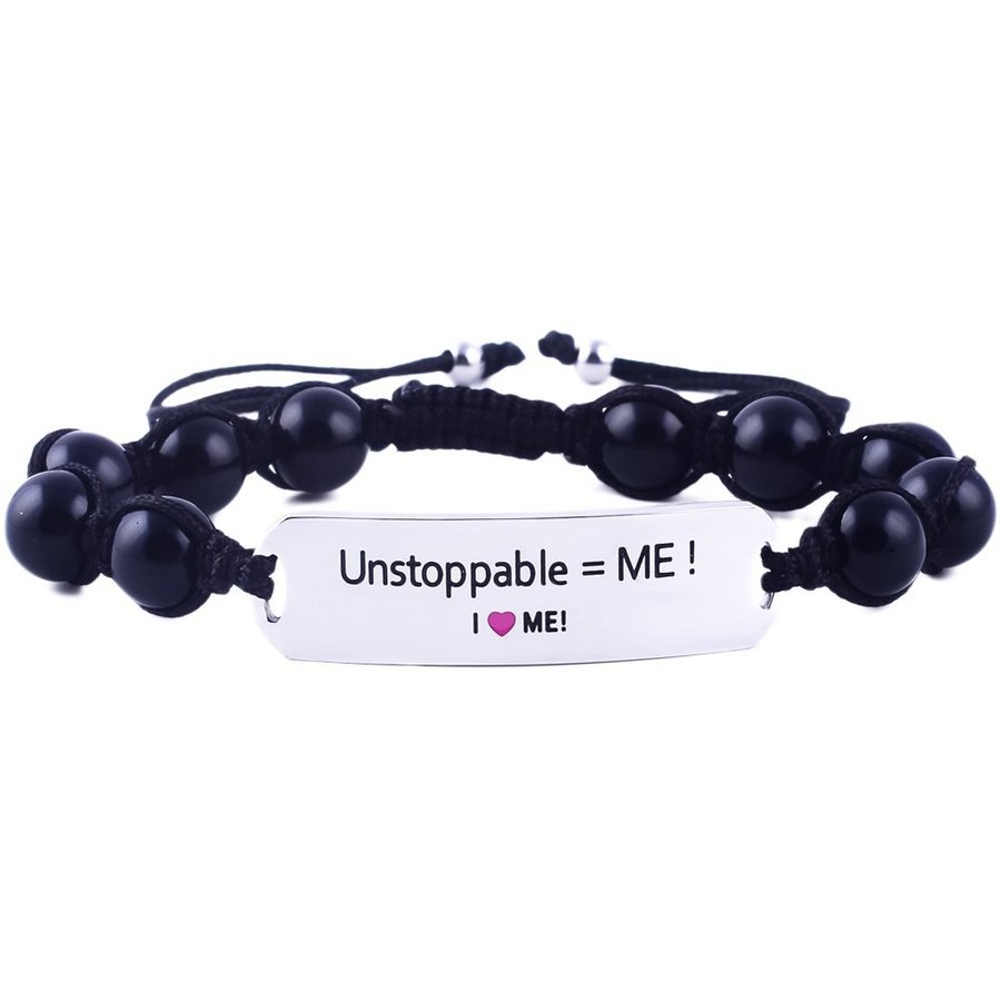 "Unstoppable = ME!" motivationsarmband i rostfritt stål och naturliga ädelstenar