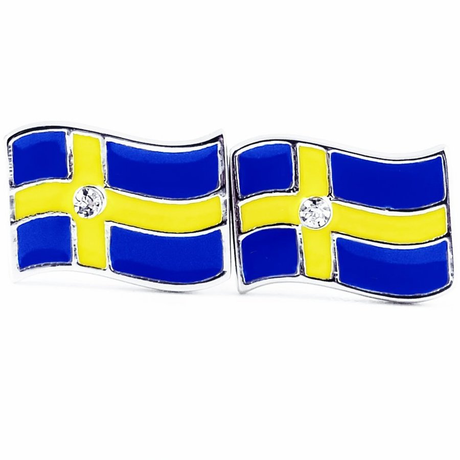 Örhängen med svenska flaggan i 925 silver och kristall
