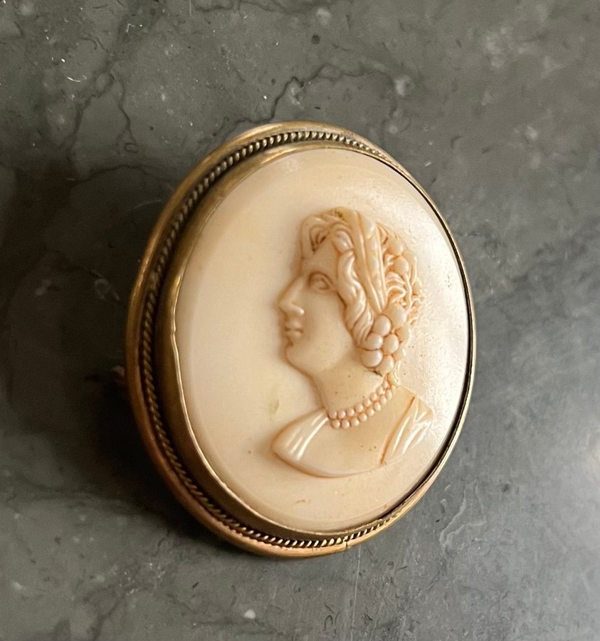 Vintage antik cameo i ben brosch