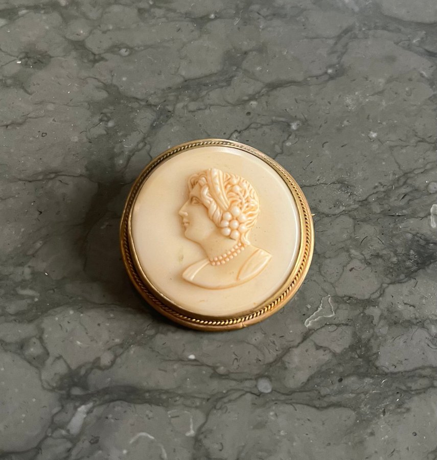 Vintage antik cameo i ben brosch