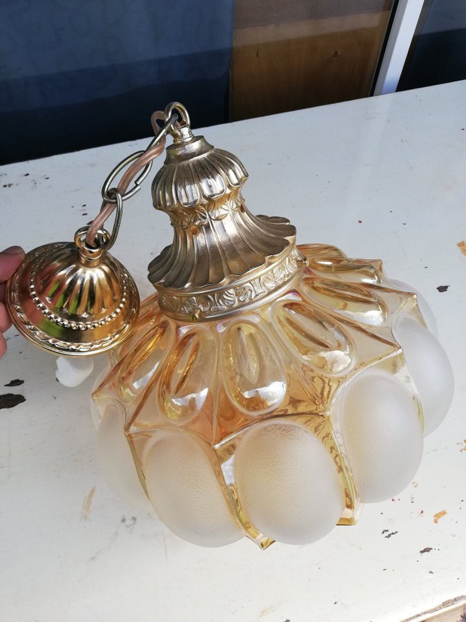 Jugend månsken pendantlampa i kristall  mässing vintage