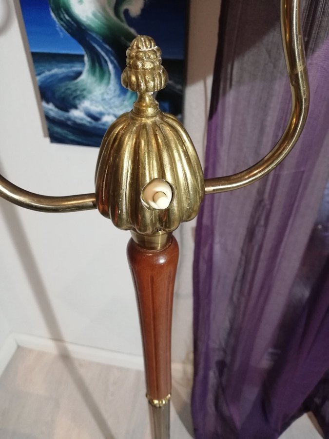 2-armat vintage golvlampa i teak  mässing 1950-tals