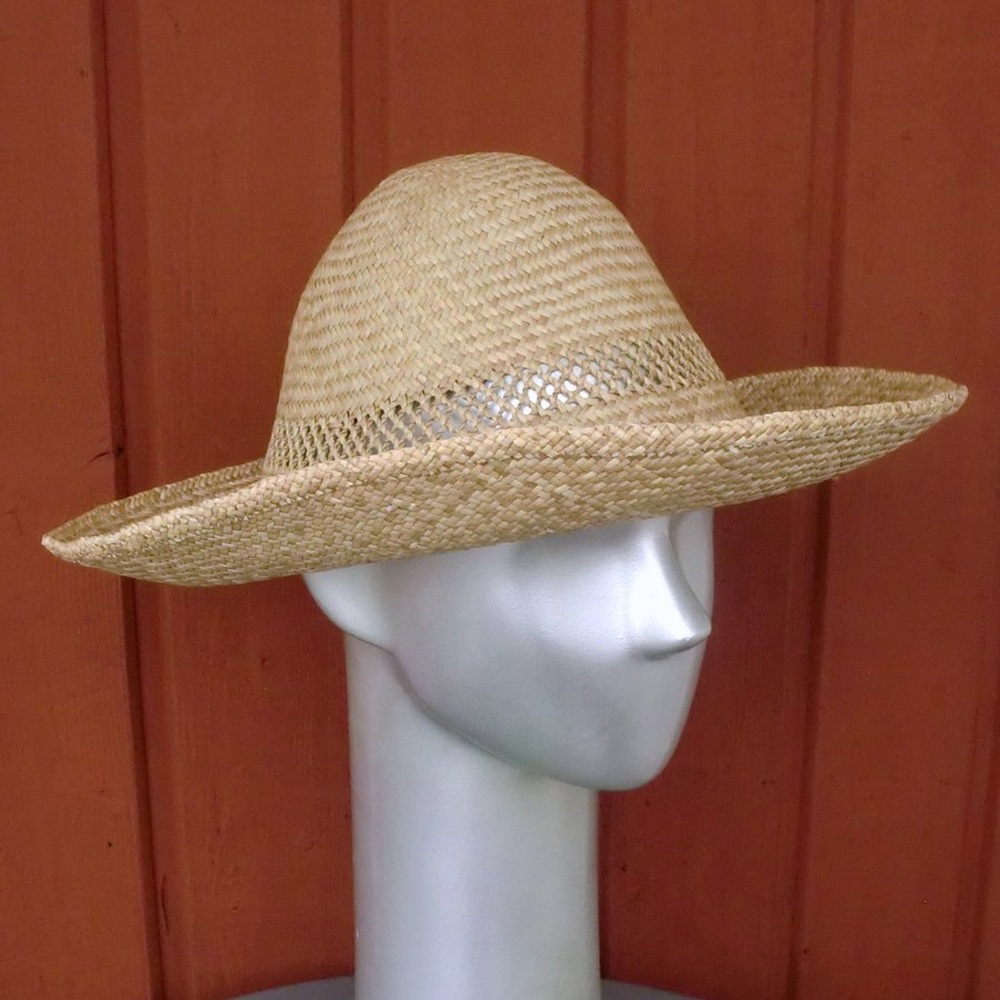 Stråhatt hatt i flätat naturmaterial trädgårdsmästarhatt retro vintage-stil