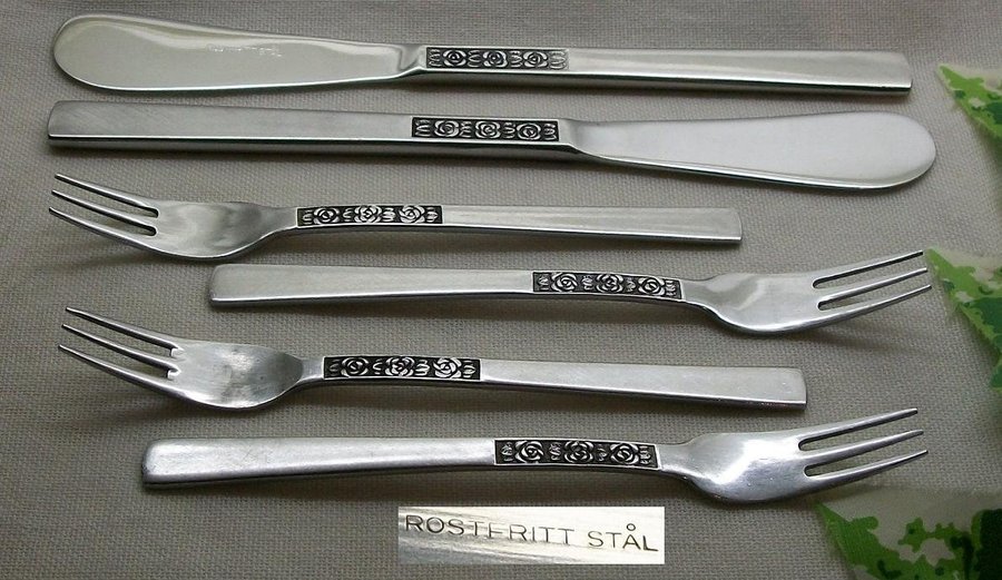 ROSEN / Rose Smörknivar + Plockgafflar av Rf Stål - Åhlen och Holm RETRO 70-tal