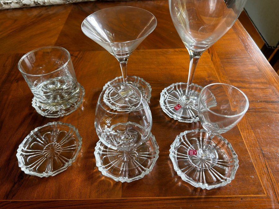 6 st fina retro tidlösa glas underlag med vackert mönster