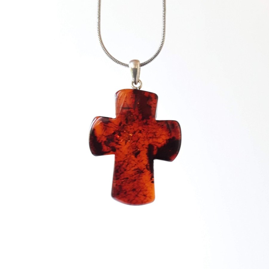Brown Baltic amber gemstone cross pendant necklace Cognac amber cross jewelry