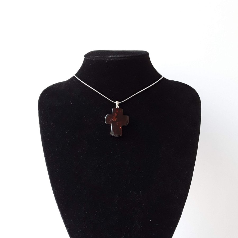 Brown Baltic amber gemstone cross pendant necklace Cognac amber cross jewelry