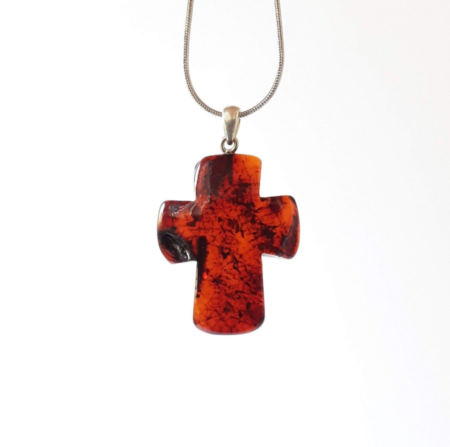 Brown Baltic amber gemstone cross pendant necklace Cognac amber cross jewelry