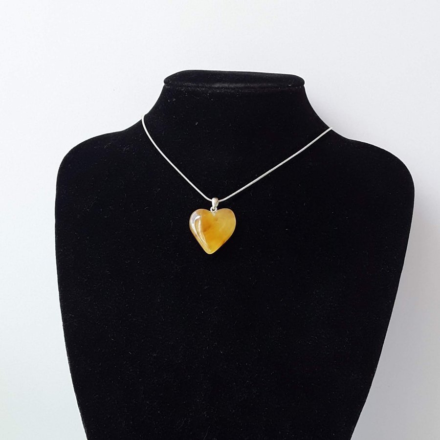 Baltic amber heart pendant necklace Yellow gemstone heart on silver color chain