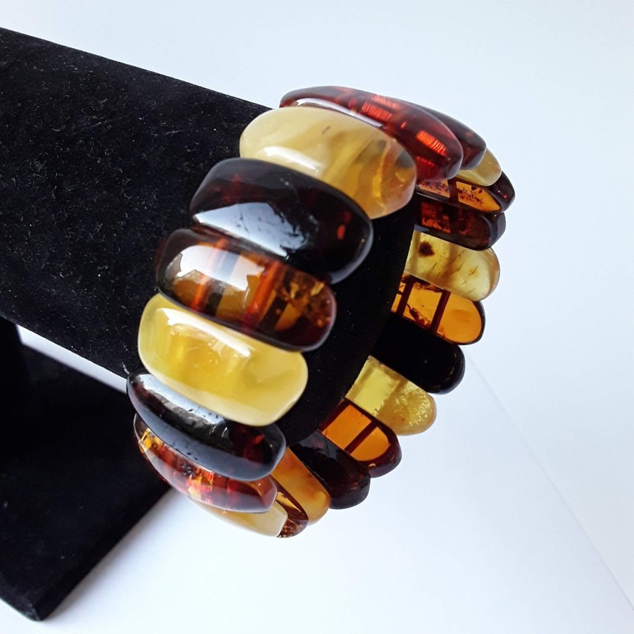 Baltic amber gem bracelet Multicolor stretchy wide amber bracelet women jewelry