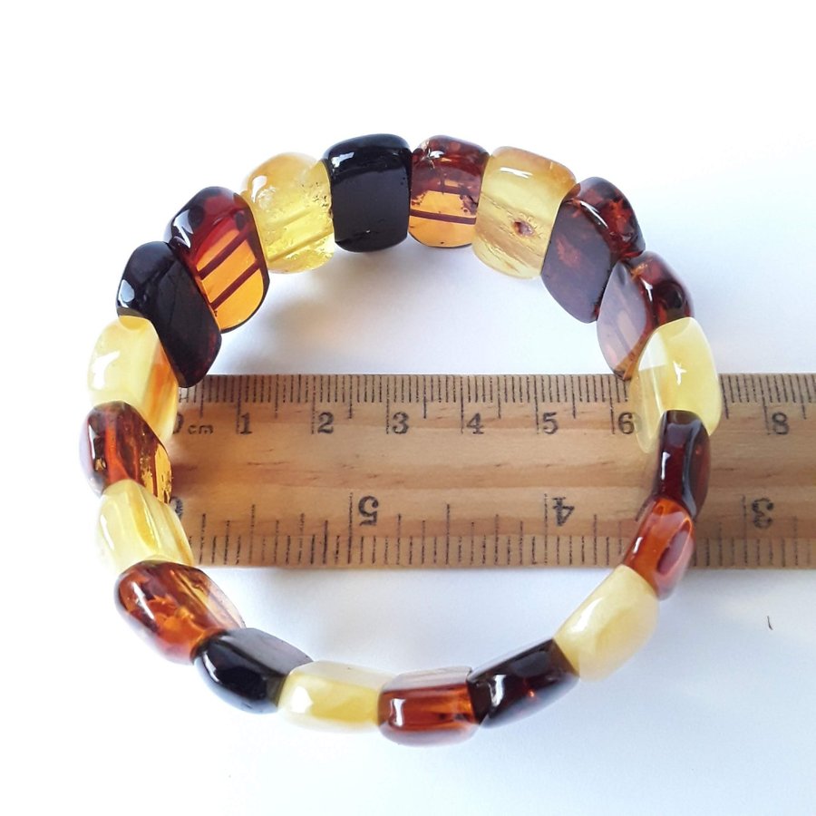 Baltic amber gem bracelet Multicolor stretchy wide amber bracelet women jewelry