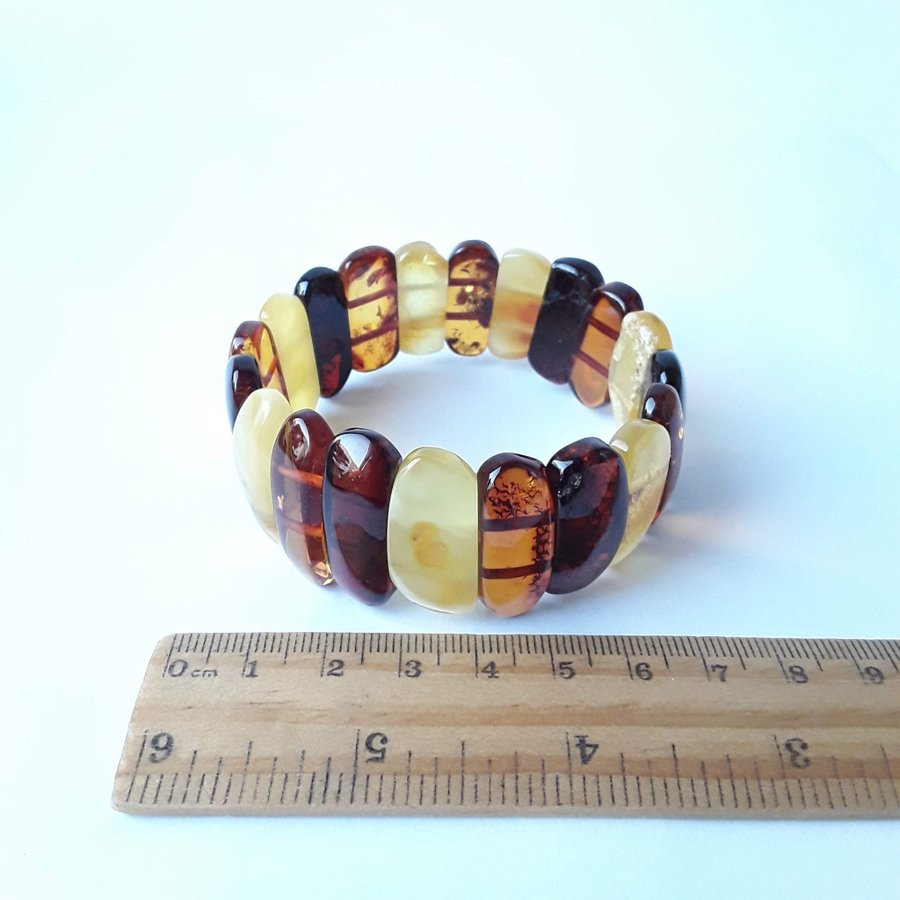 Baltic amber gem bracelet Multicolor stretchy wide amber bracelet women jewelry