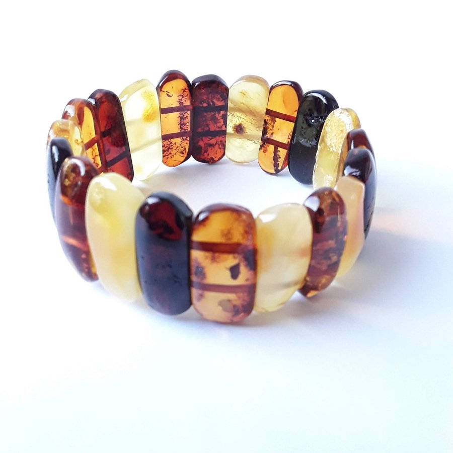 Baltic amber gem bracelet Multicolor stretchy wide amber bracelet women jewelry