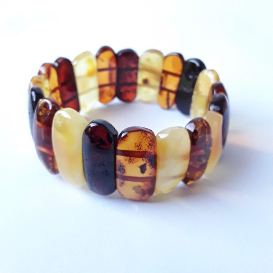 Baltic amber gem bracelet Multicolor stretchy wide amber bracelet women jewelry