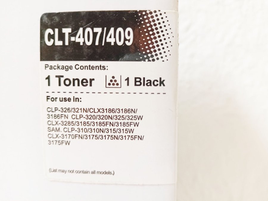 NY OÖPPNAD TONER SAMSUNG FÄRGLASER CLT-407/409 SVART BLACK