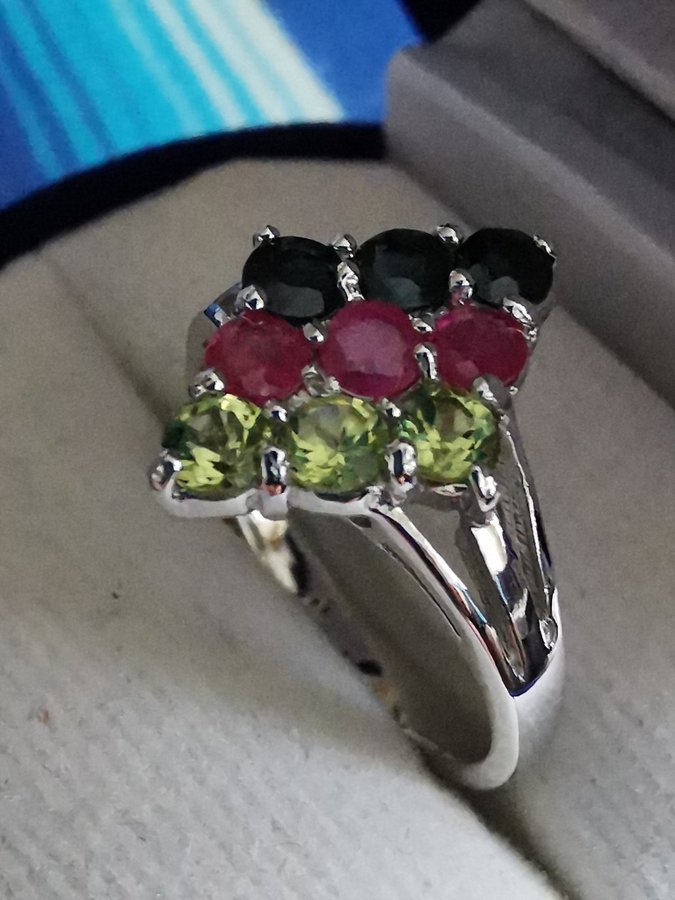 Silverring 925 Med Rubin Safir Peridot