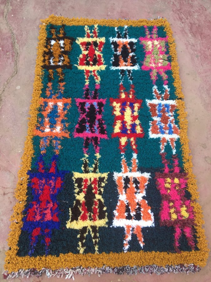 Handgjord äkta marockansk matta vintage marockansk designmatta 150x83