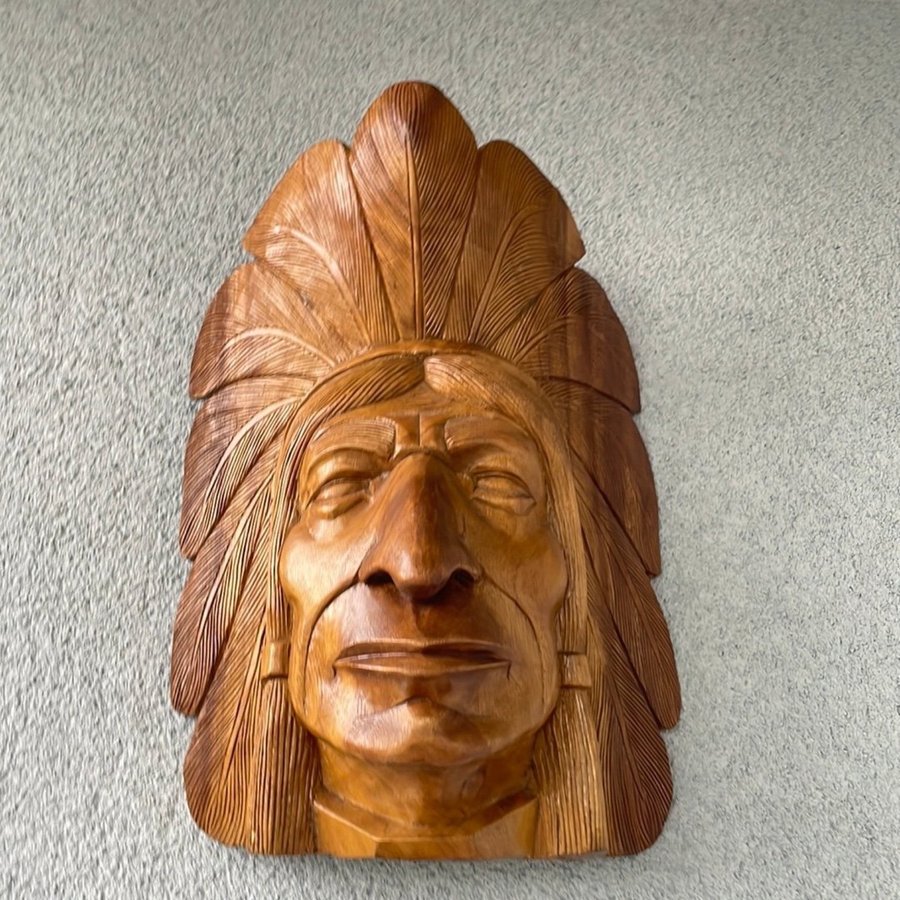 Rare Teak Unik Indianhövdingen Ancient Head Indian Apache Mask Trä Stor