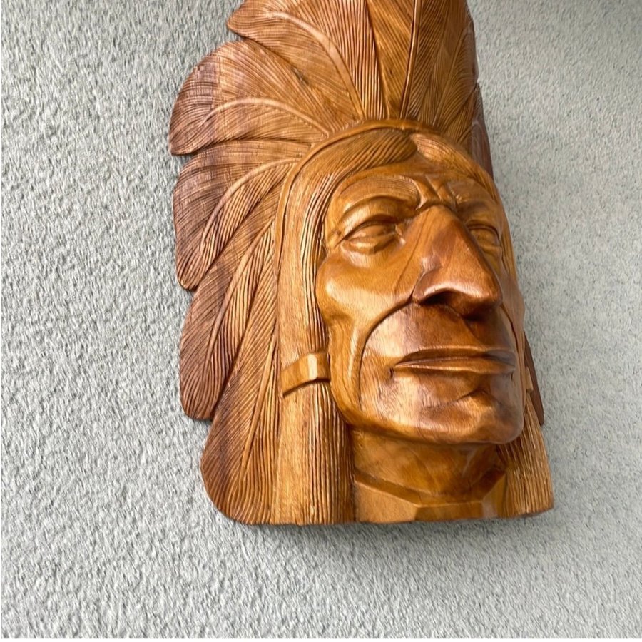 Rare Teak Unik Indianhövdingen Ancient Head Indian Apache Mask Trä Stor