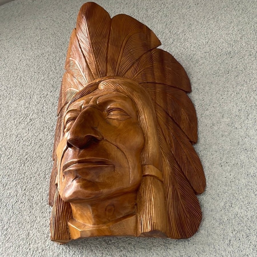 Rare Teak Unik Indianhövdingen Ancient Head Indian Apache Mask Trä Stor