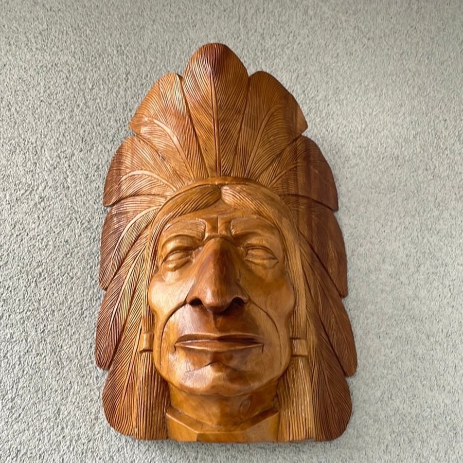 Rare Teak Unik Indianhövdingen Ancient Head Indian Apache Mask Trä Stor