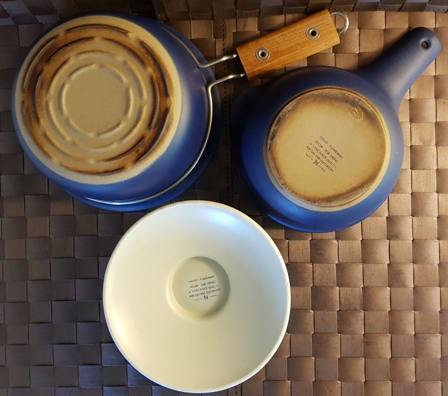 Vintage Mormors gryta men lock + såsgryta flame ware för spis gas eller el