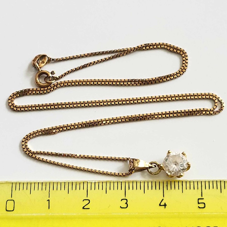 Fint guld halsband kedja 18k guld hänge 14k guld med vit sten 354 gram