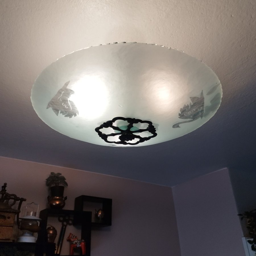 Vintage TAKPLAFOND Art Deco-stil 1900 i frostat glas och metall