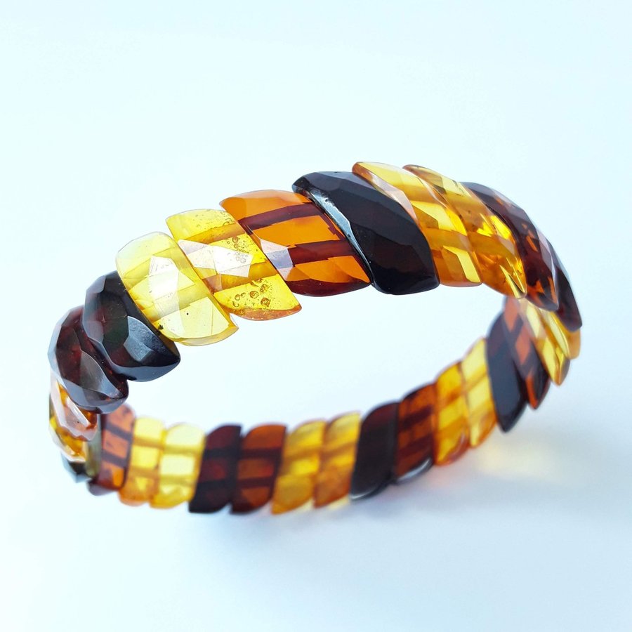 Baltic amber gem bracelet Multicolor stretchy wide amber bracelet women jewelry