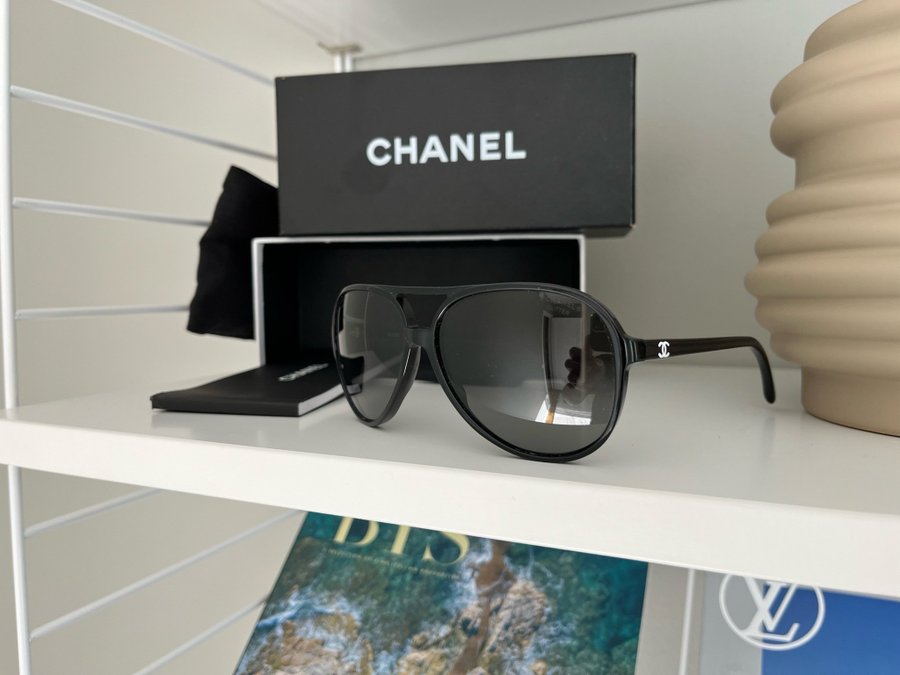 CHANEL design solglasögon tortoise aviator solglasögon svarta unisex