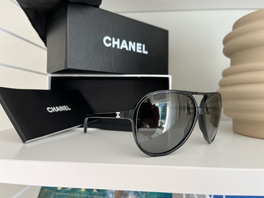 CHANEL design solglasögon tortoise aviator solglasögon svarta unisex