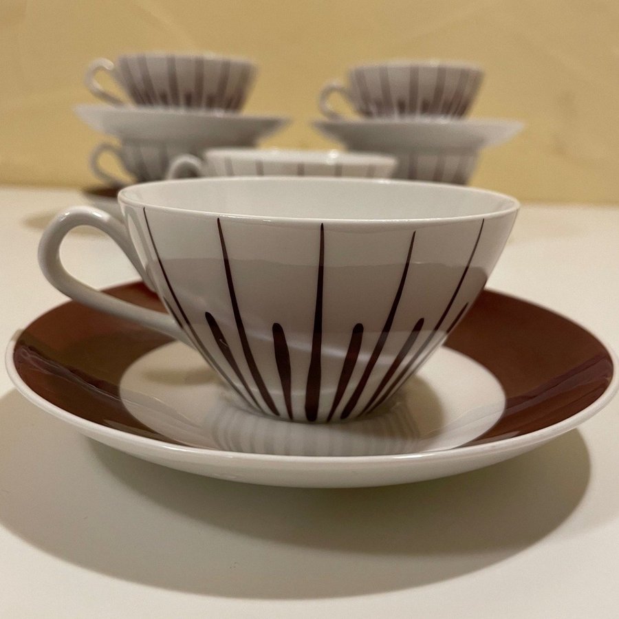 Unika Kaffekoppar tekoppar med fat 6st Gustavsberg - Handmålade - Benporslin