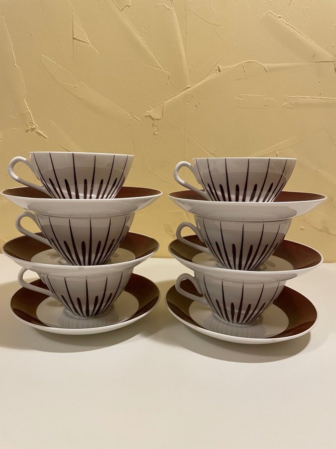 Unika Kaffekoppar tekoppar med fat 6st Gustavsberg - Handmålade - Benporslin