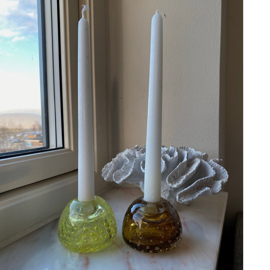 2 st RETRO ljushållare ljusstake Eneryda konstglas retrostil munblåst glas