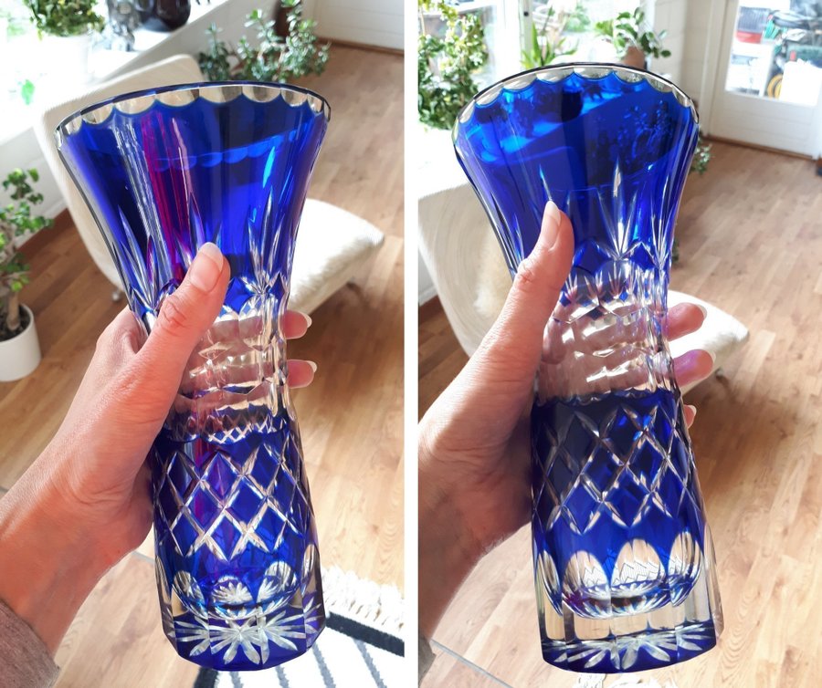 Like-New 22cm Hand-Made and Hand-Cut Crystal Glass Vase Krystal Glas Blomvaser