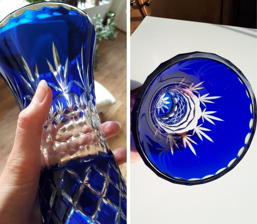 Like-New 22cm Hand-Made and Hand-Cut Crystal Glass Vase Krystal Glas Blomvaser