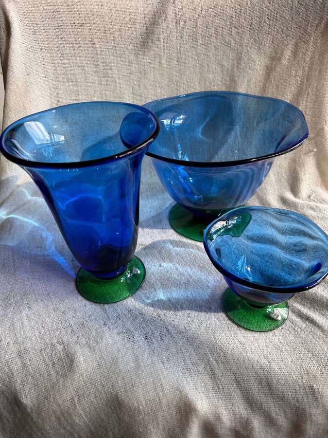 3 st vintage vaser från Orrefors glasbruk design Erika Lagerbielke