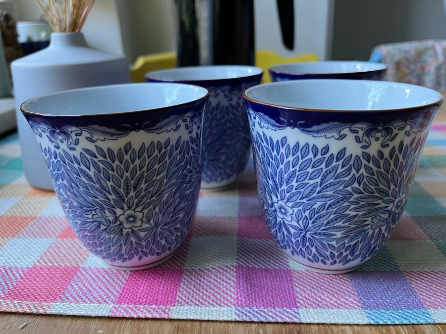 4 st muggar koppar Rörstrand Ostindia Floris oanvända ny i förpackning blå vit